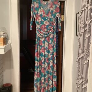 Floral Maxi Dress - Blue and Pink